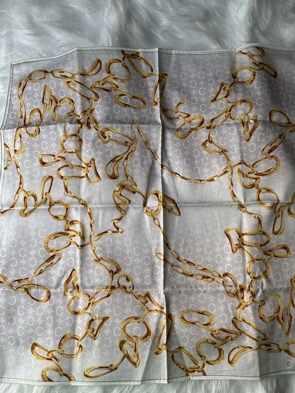 Celine Paris Vintage Gold Chain Monogram Square Scarf 19x19